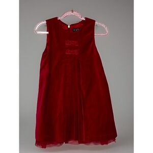 Childrens Place Girls Red Velvet Christmas Church Party Jumper Dress Sz 4 EUC